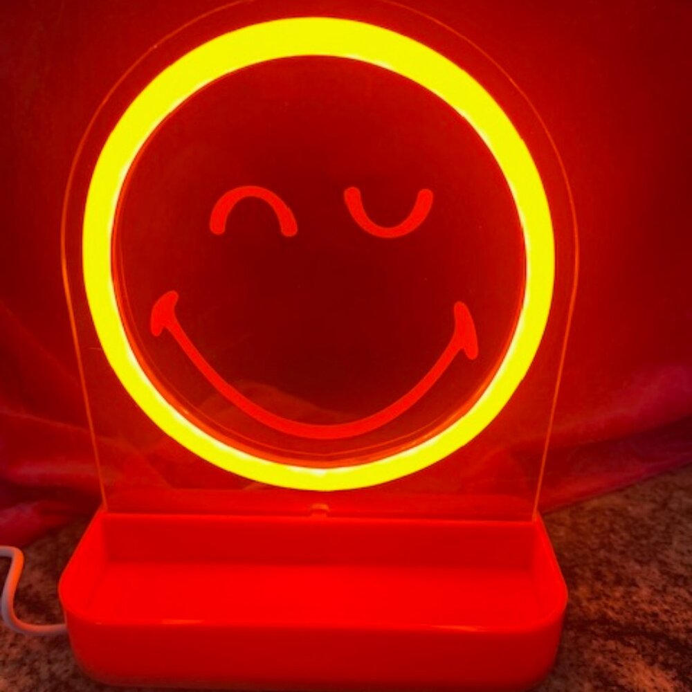 TWO (2) Yoobi SmileyWorld LED neon Light Up Desk Tray‎ Acrylic desk accessories
